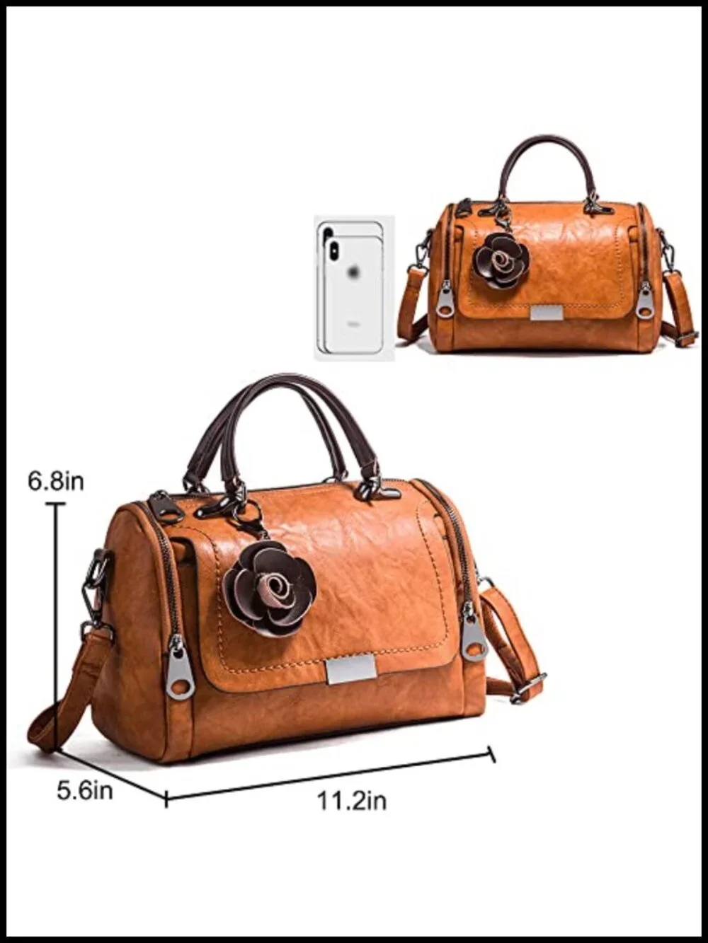 Faux Leather Satchel Bag Top Handle Crossbody Shoulder Purse Floral Zipper